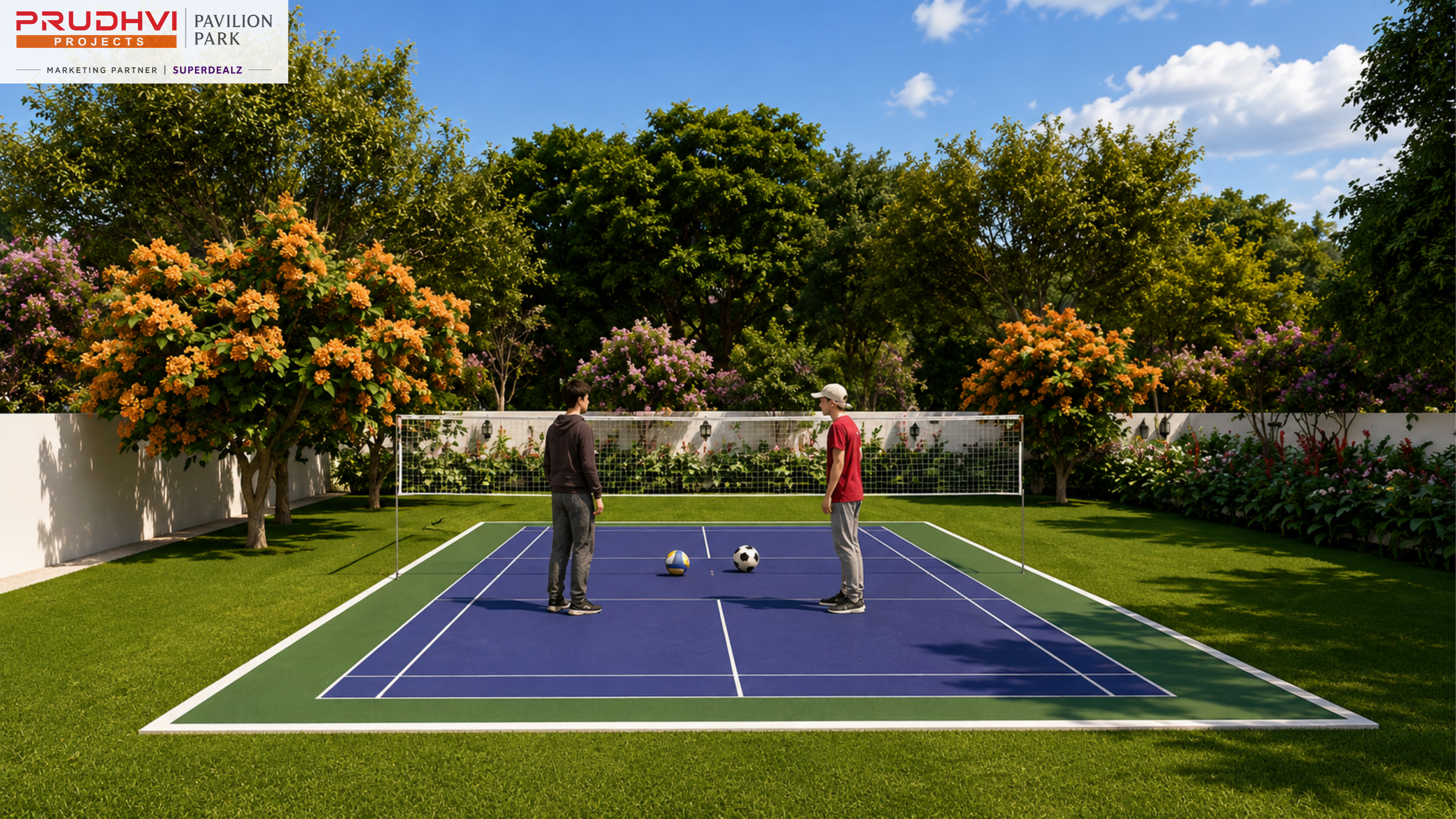 Pavilion Park badminton and volleyball court — 3D render