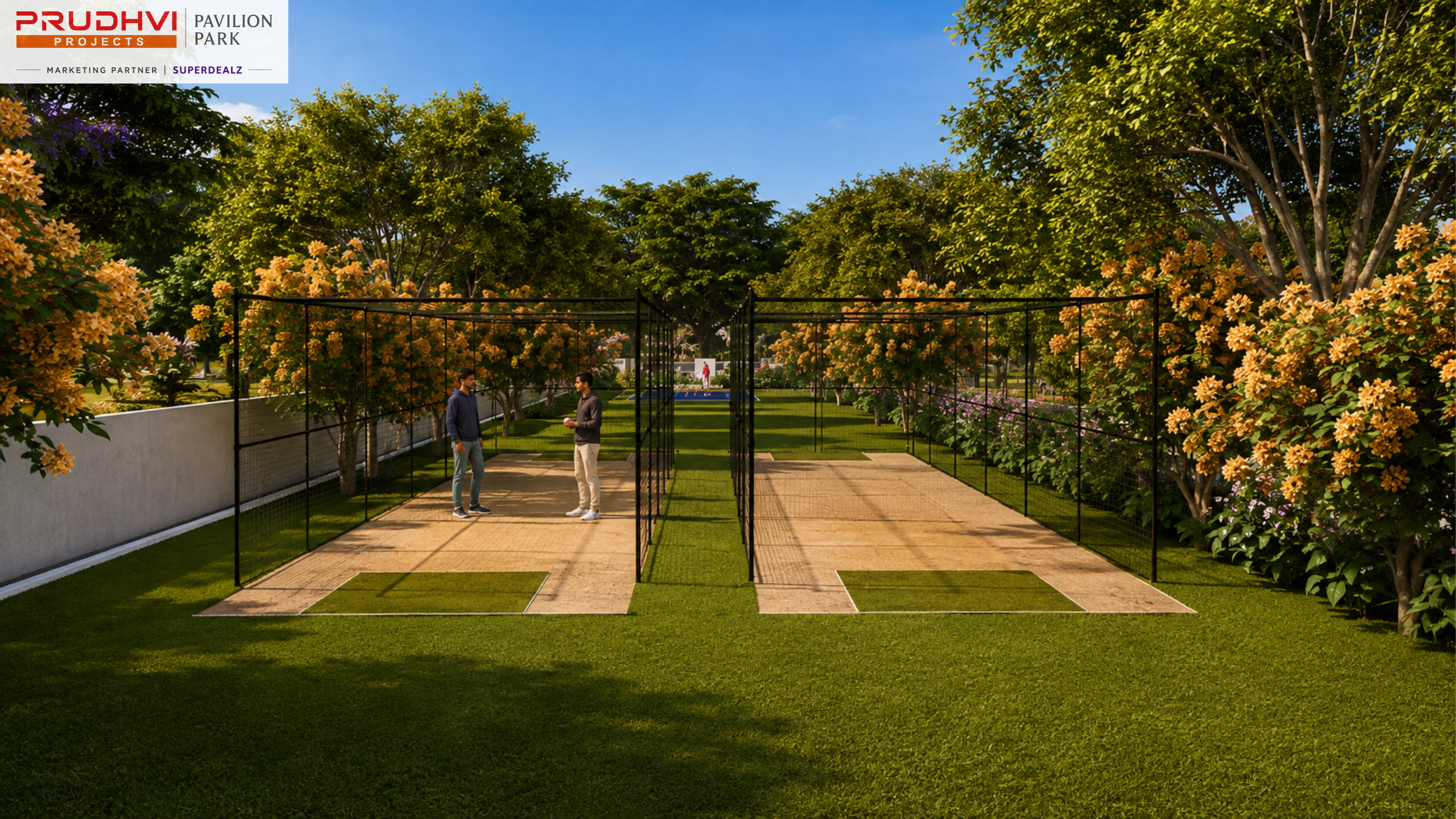 Pavilion Park cricket practice nets — 3D render