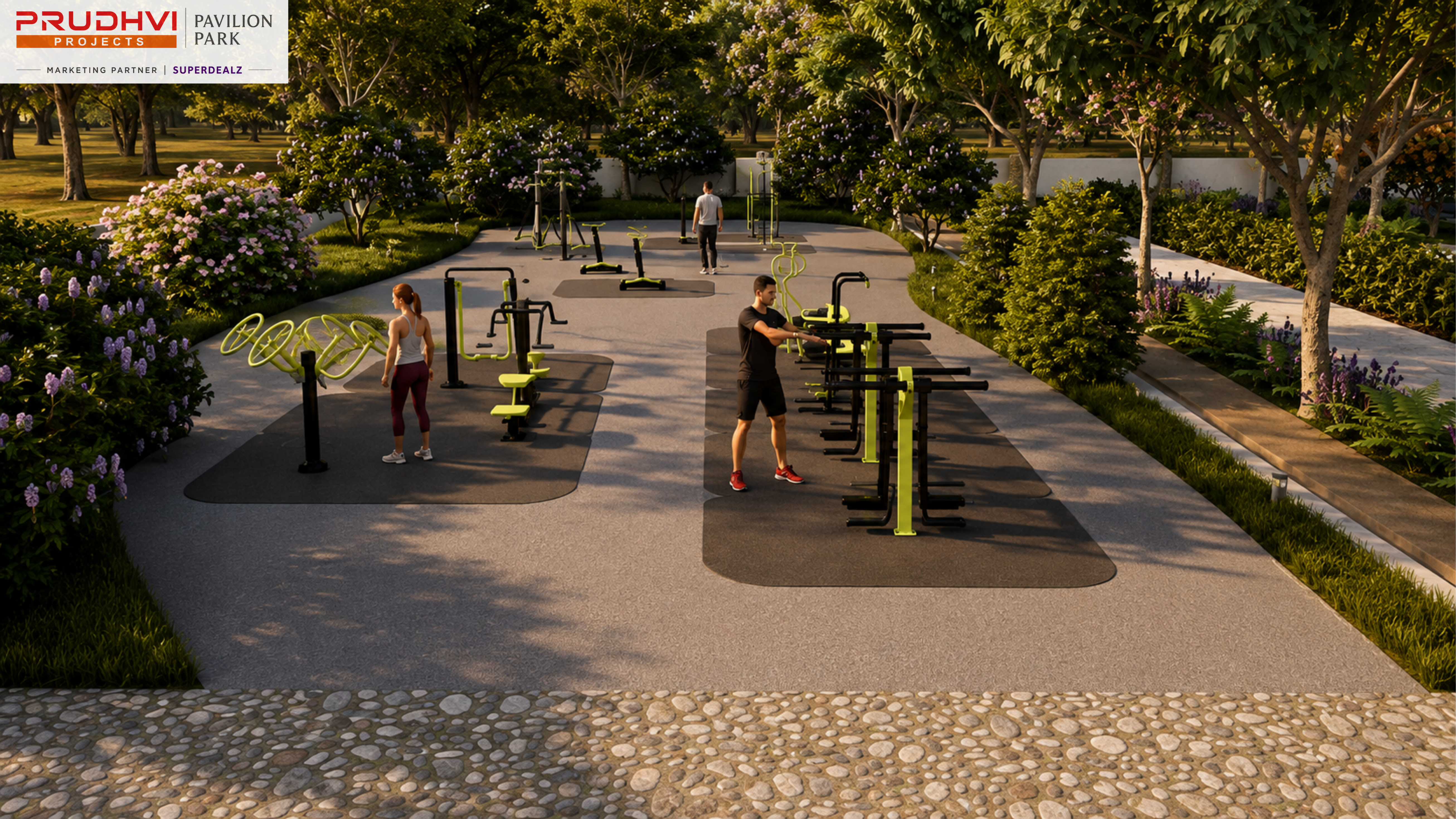 Pavilion Park open-air fitness zone — 3D render