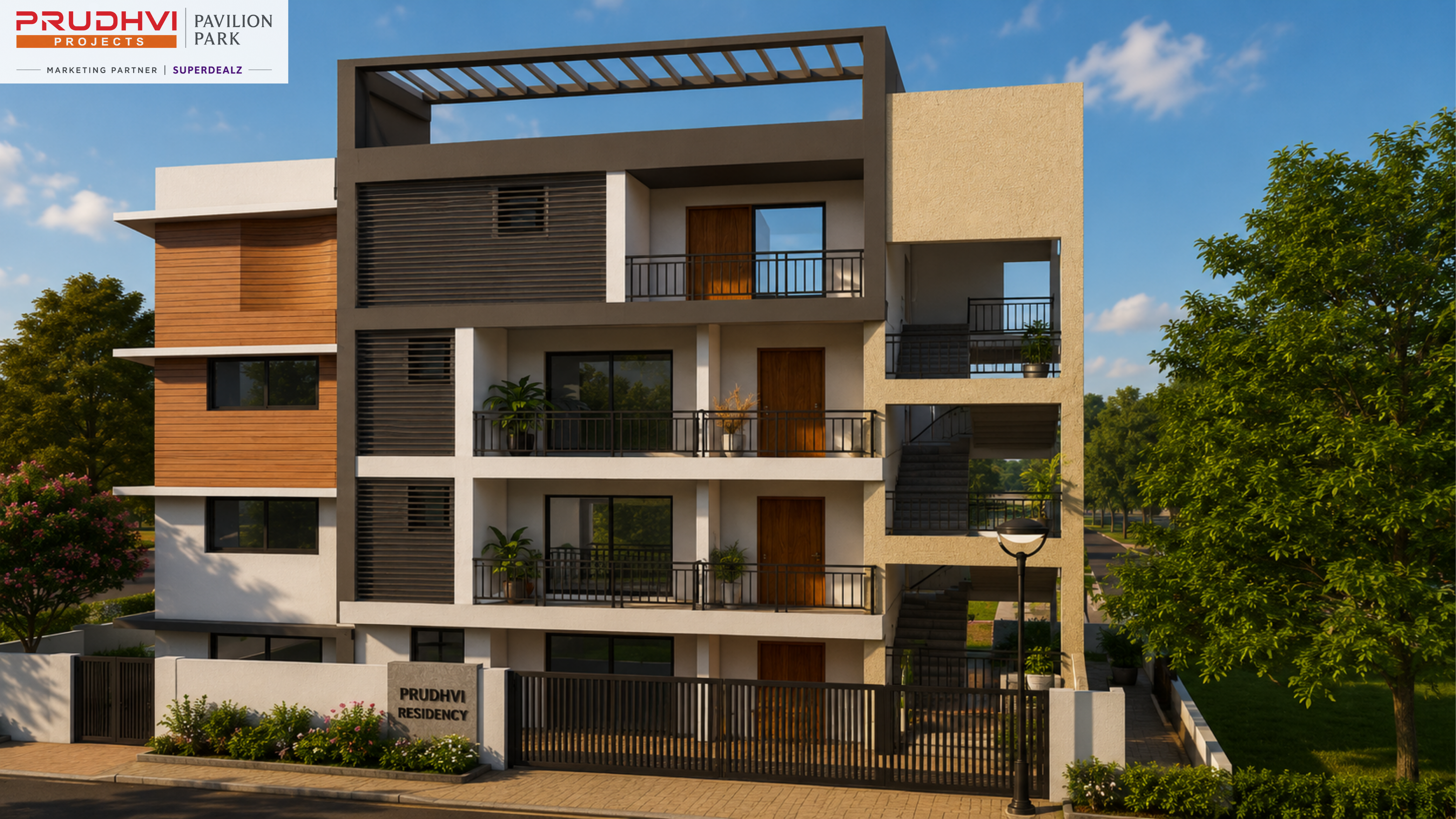 Prudhvi Residency sample building at Pavilion Park — 3D render